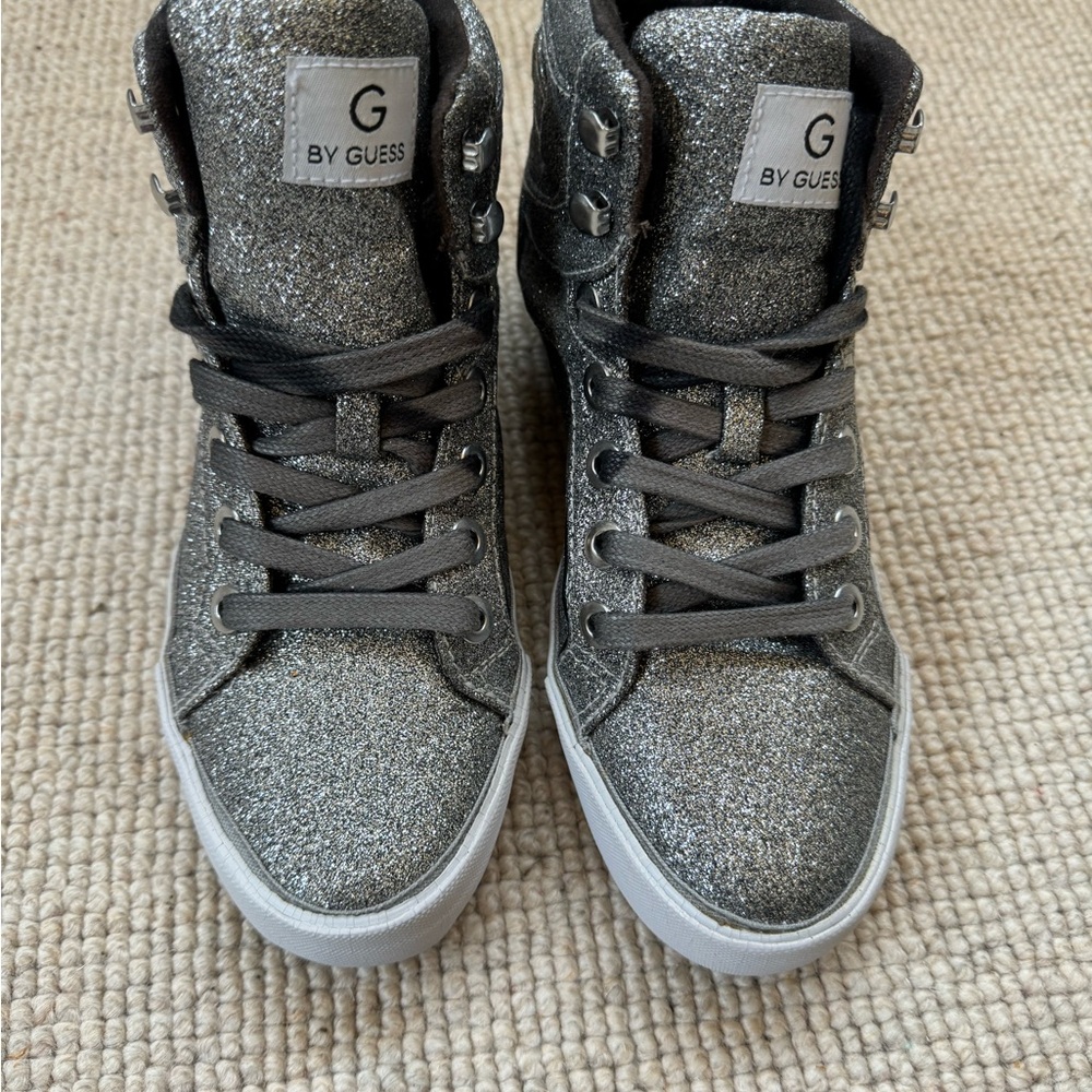 G by Guess OPALL Pewter multi fabric high top sneakers.  Size 7M. New in box.